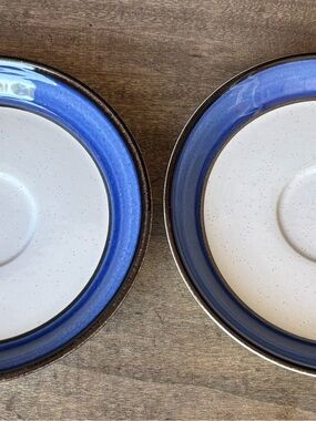 Set of 2  - Nitto Heather Stone Blue Lagoon Saucers - Blue Rim 6" 9678